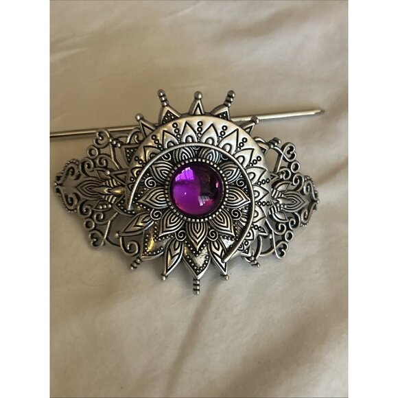 Moon Celtic Knot Hair Clip Moon Hair Clip Barrette Emo Floral Purple Stone - Picture 8 of 9